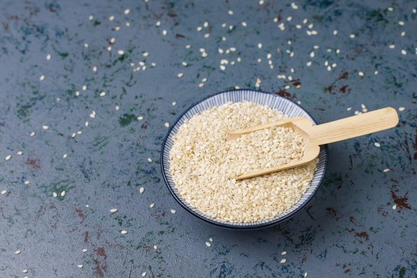 Snack cookies with sunflower seed,linen seed,sesame seeds on grey background,top view